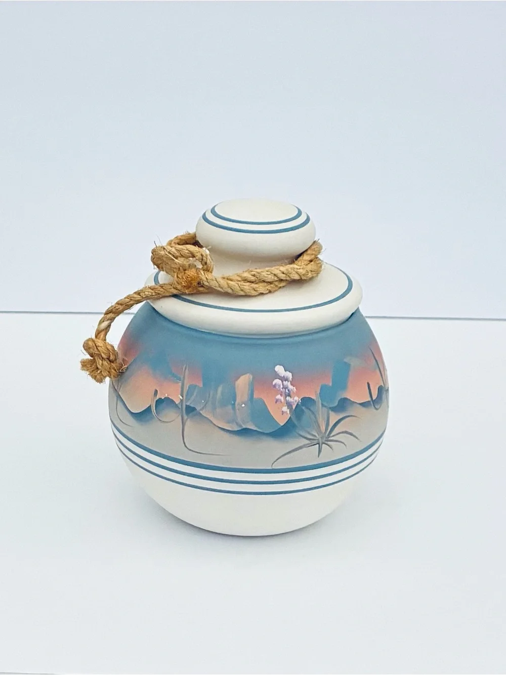Vintage New West Pottery Hand-painted Lidded Jar Southwestern Desert Sunset 6”